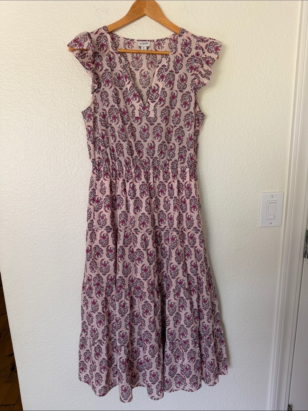 J. Crew Light Pink Floral Midi Dress med size 6